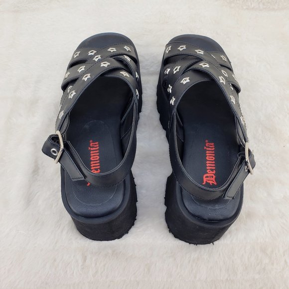 Demonia Black Platform Sandals with Star Accents - Picture 6 of 12